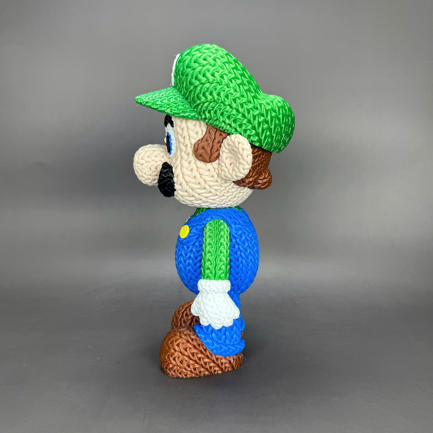 Luigi Inspired 3D Printed Figure – Crochet Texture Style – Video Game Fan Art Display – 6" or 8"