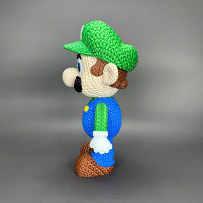 Luigi Inspired 3D Printed Figure – Crochet Texture Style – Video Game Fan Art Display – 6" or 8"