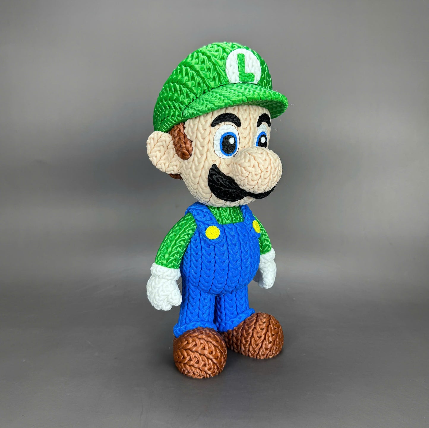 Luigi Inspired 3D Printed Figure – Crochet Texture Style – Video Game Fan Art Display – 6" or 8"