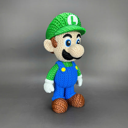 Luigi Inspired 3D Printed Figure – Crochet Texture Style – Video Game Fan Art Display – 6" or 8"