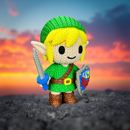 Link Inspired 3D Printed Figure – Crochet Texture Style – Fantasy Hero Fan Art Display – 6" or 8"