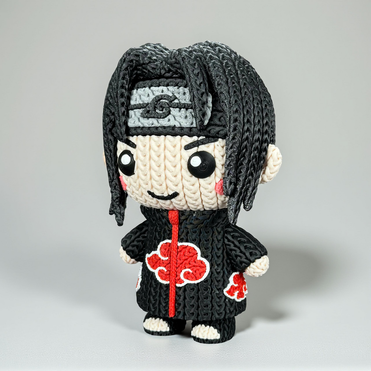 Itachi Inspired 3D Printed Figure – Crochet Texture Style – Anime Fan Art Display – 6" or 8"