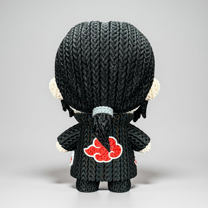 Itachi Inspired 3D Printed Figure – Crochet Texture Style – Anime Fan Art Display – 6" or 8"
