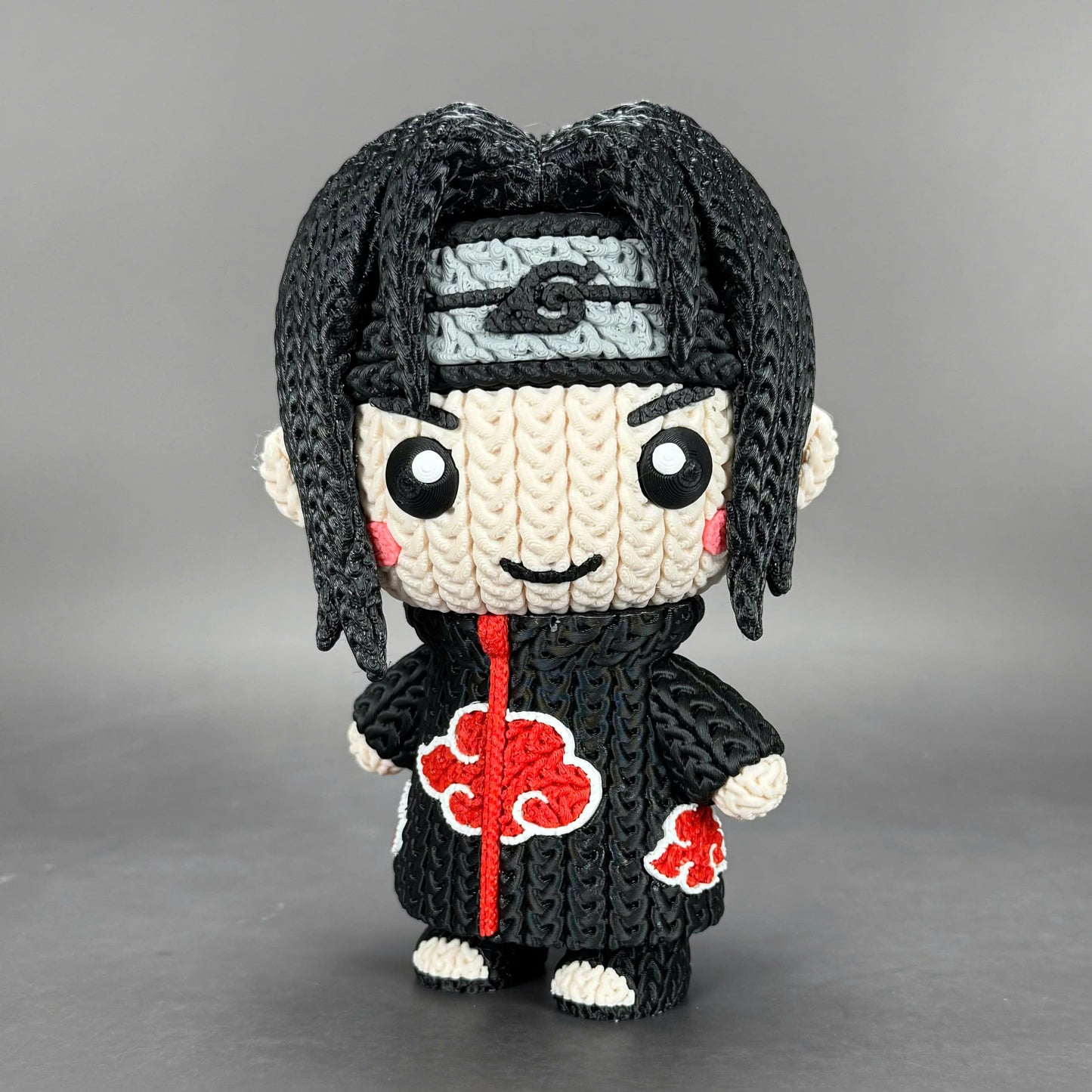 Itachi Inspired 3D Printed Figure – Crochet Texture Style – Anime Fan Art Display – 6" or 8"