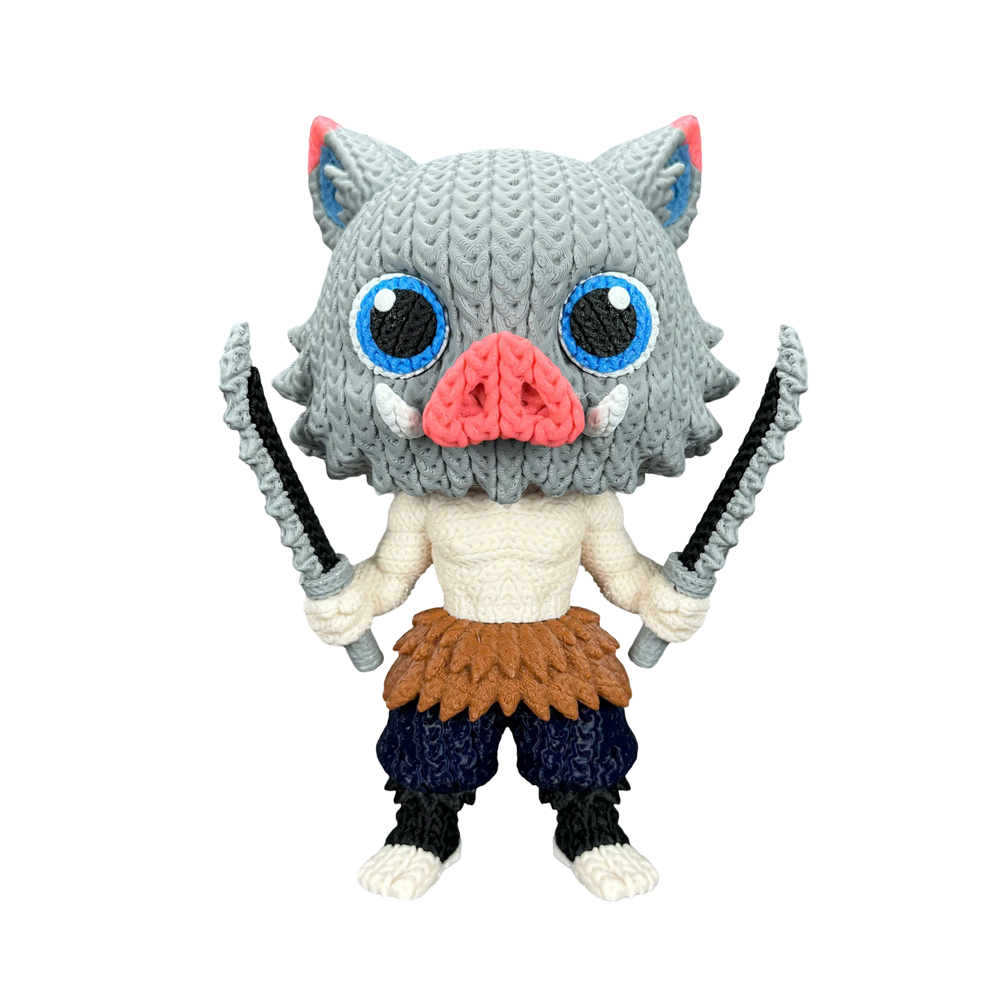 Inosuke Inspired 3D Printed Figure – Crochet Texture Style – Anime Fan Art Display – 6" or 8"