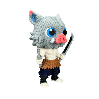 Inosuke Inspired 3D Printed Figure – Crochet Texture Style – Anime Fan Art Display – 6" or 8"