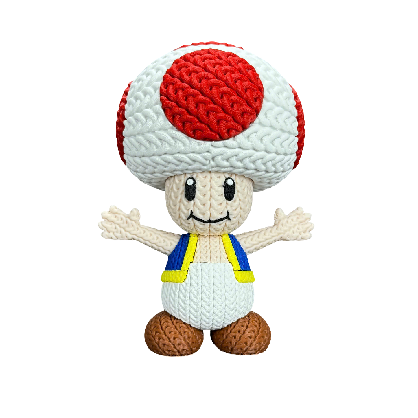 Toad Inspired 3D Printed Figure – Crochet Texture Style – Video Game Fan Art Display – 6" or 8"