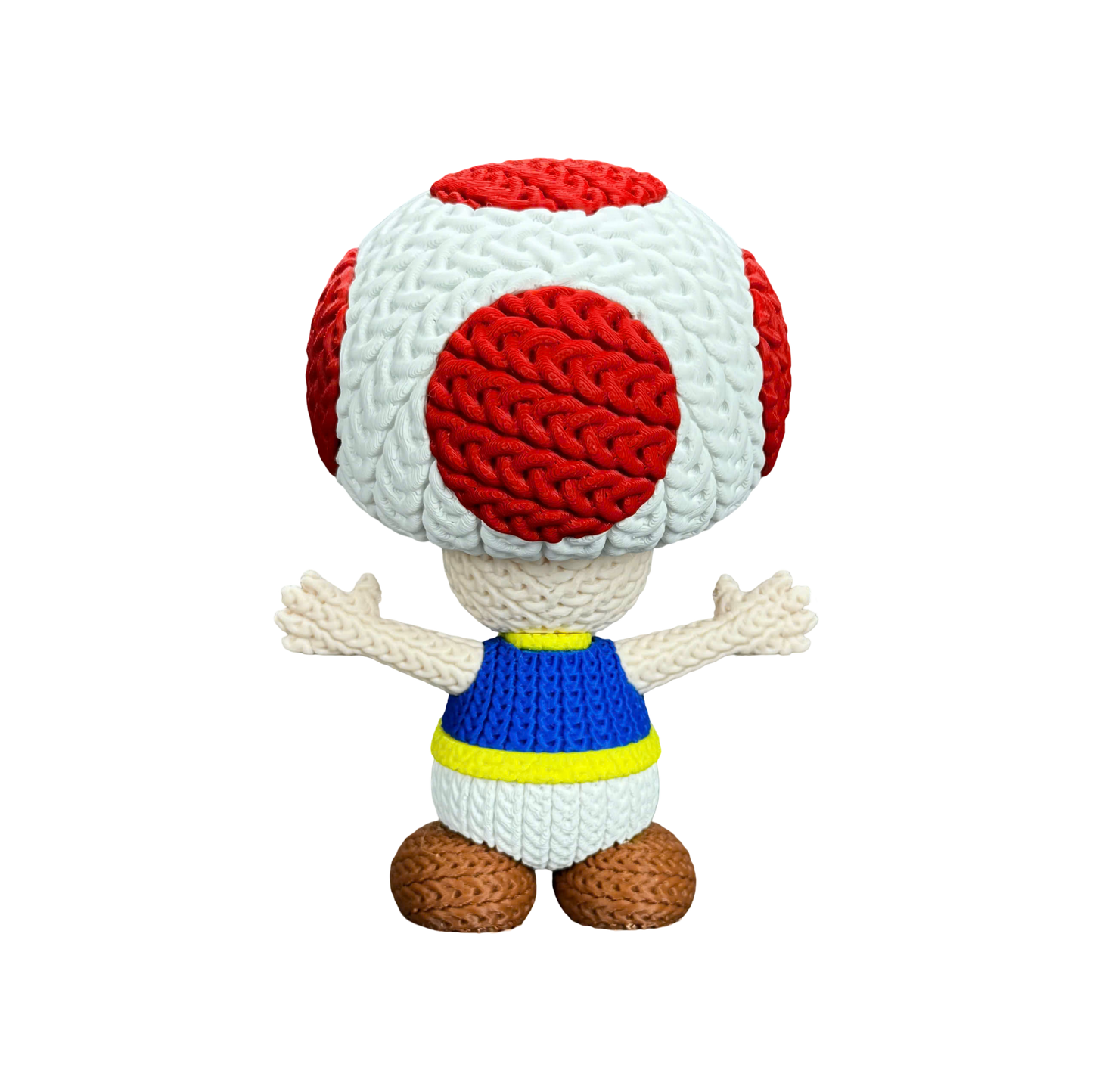 Toad Inspired 3D Printed Figure – Crochet Texture Style – Video Game Fan Art Display – 6" or 8"
