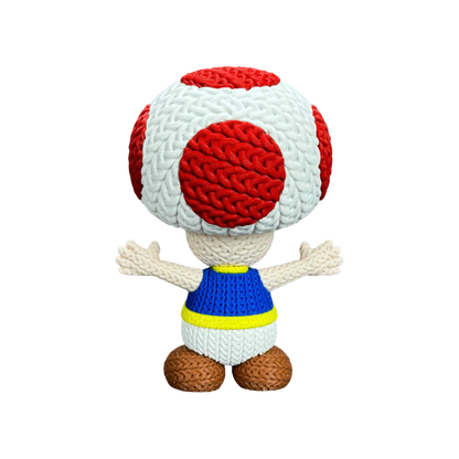 Toad Inspired 3D Printed Figure – Crochet Texture Style – Video Game Fan Art Display – 6" or 8"