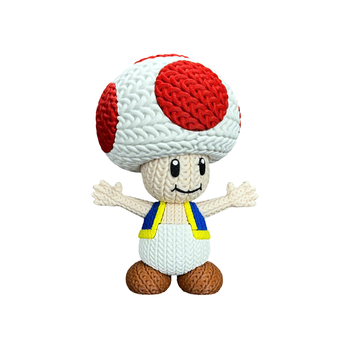 Toad Inspired 3D Printed Figure – Crochet Texture Style – Video Game Fan Art Display – 6" or 8"